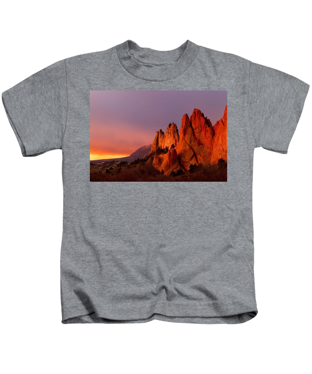 Garden Of The Gods Kids T-Shirt featuring the photograph Purple Morning at Garden of the Gods by Ronda Kimbrow
