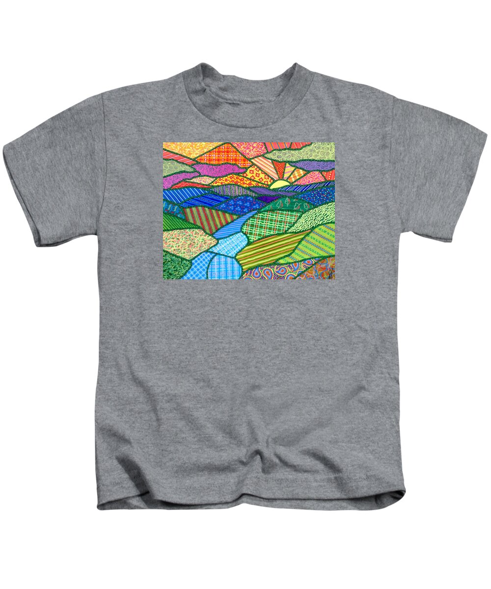 Clouds Kids T-Shirt featuring the painting Quilted Appalachian Sunset by Jim Harris