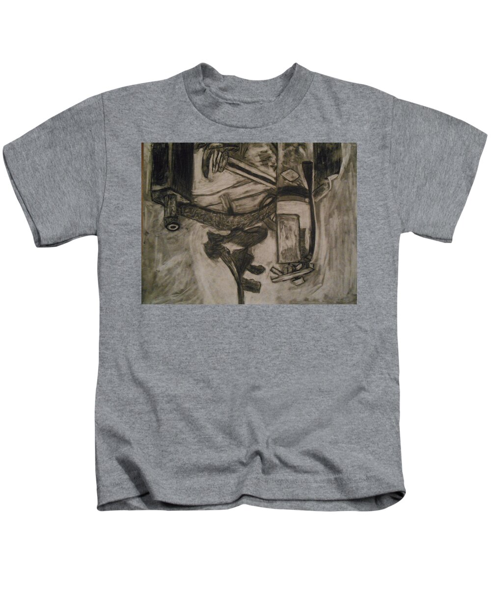 Still Life Kids T-Shirt featuring the drawing Random Things Fire Extinguisher by Shea Holliman