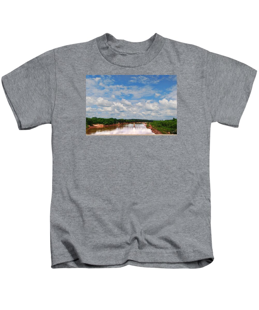 Best Kids T-Shirt featuring the photograph Red River Railroad Bridge by Paulette B Wright