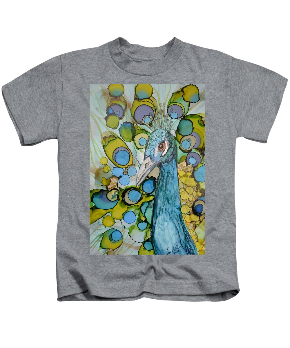 Peacock Kids T-Shirt featuring the painting Renewal by Kellie Chasse