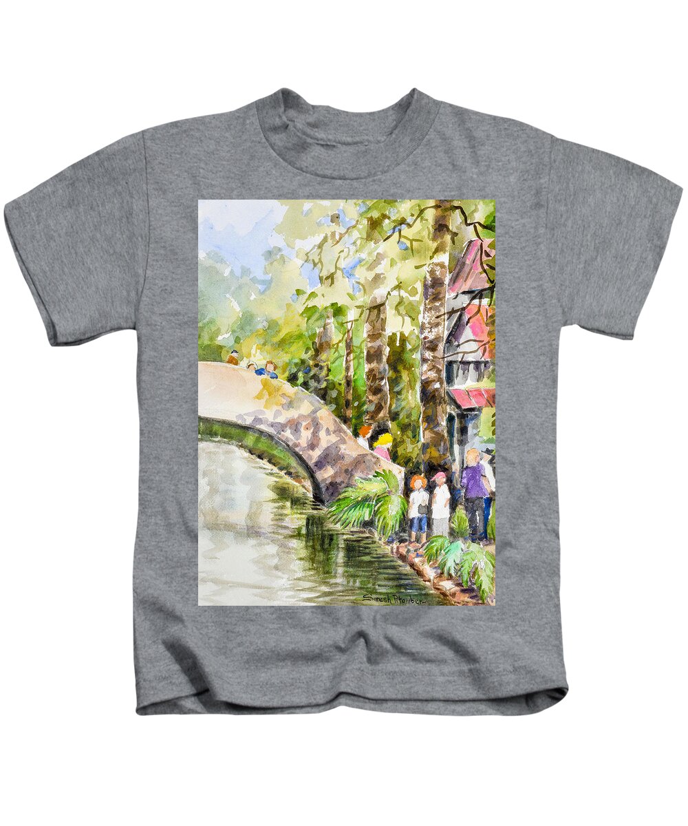 San Antonio Kids T-Shirt featuring the painting Riverwalk 2 San Antonio by Suresh Pitamber