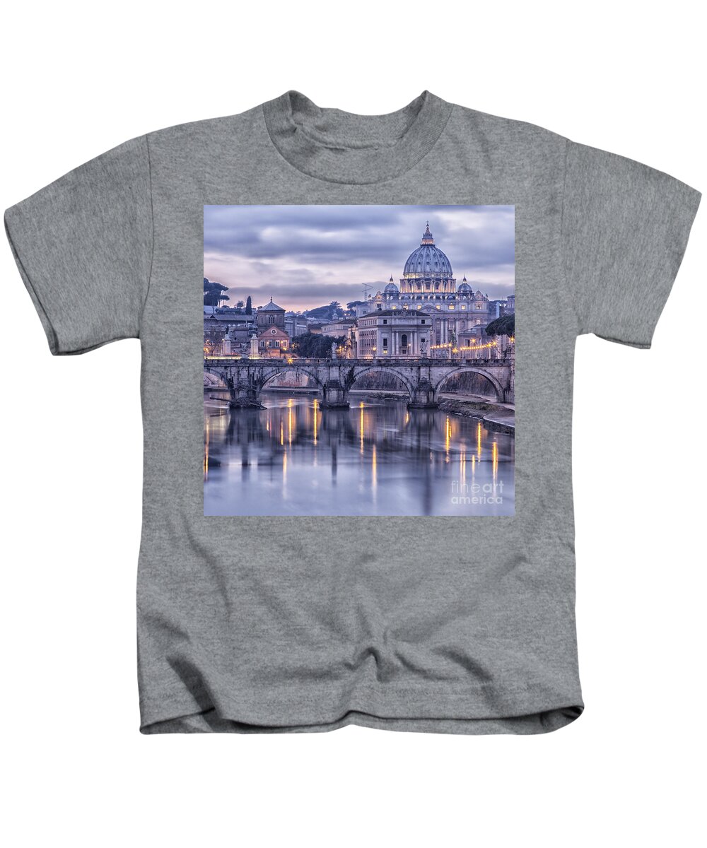 Rome Kids T-Shirt featuring the photograph Rome and the river tiber at dusk by Sophie McAulay