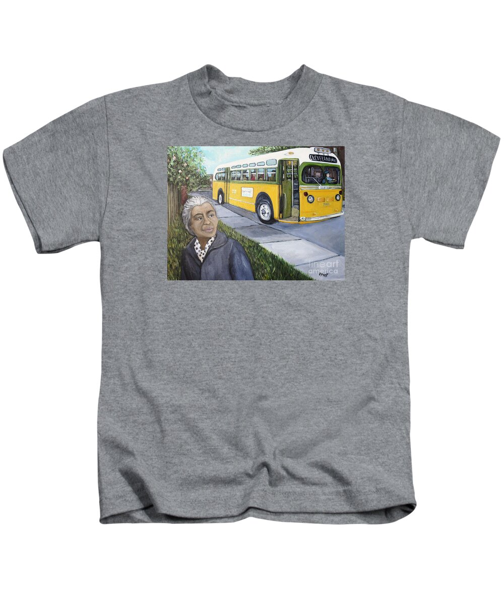 Black History Month Kids T-Shirt featuring the painting Rosa Parks by Reb Frost