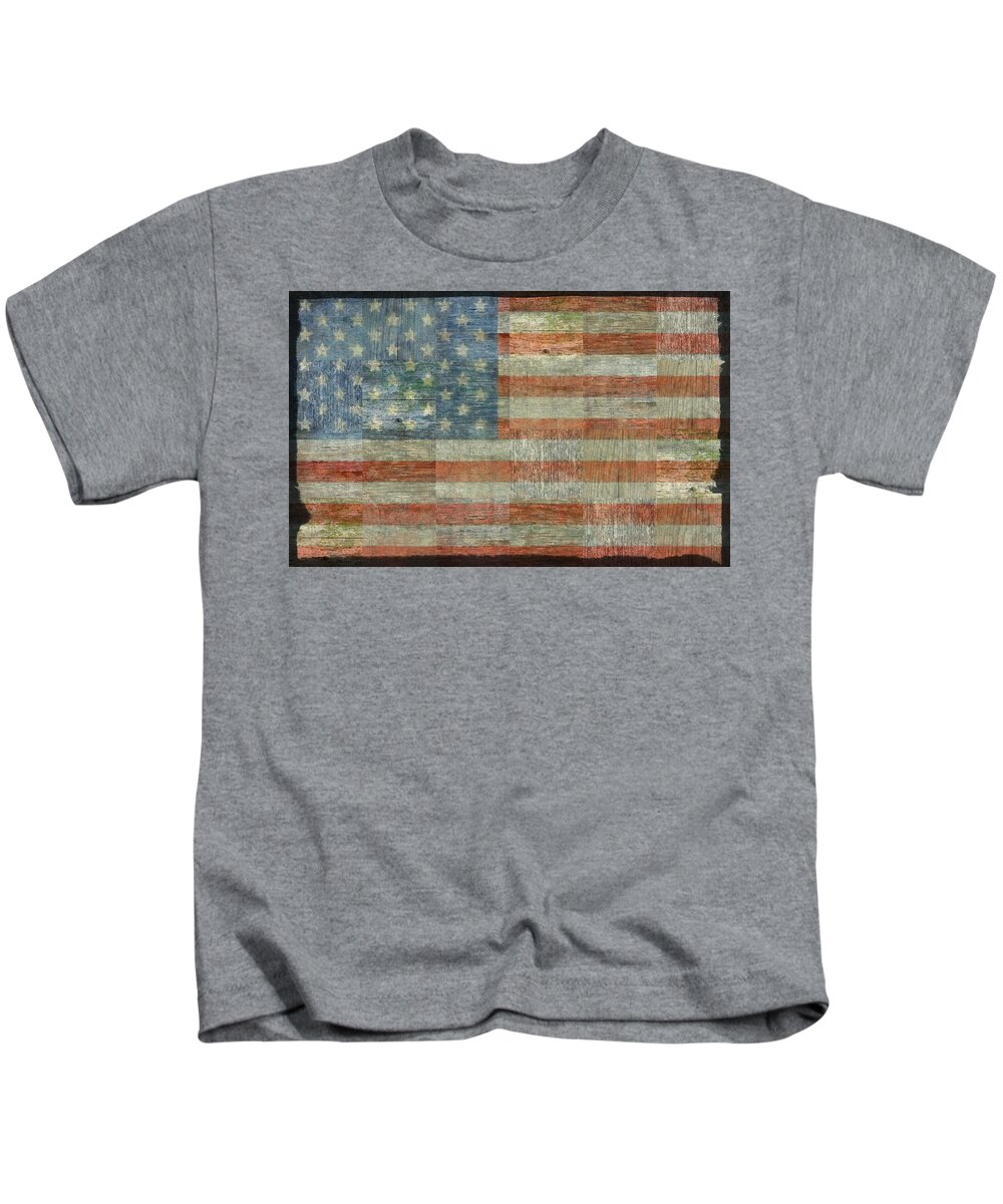 Flag Kids T-Shirt featuring the photograph Rustic American Flag by Michelle Calkins