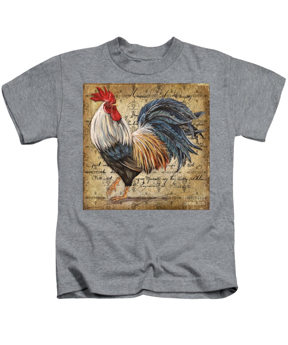 Acrylic Painting Kids T-Shirt featuring the painting Rustic Rooster-JP2119 by Jean Plout