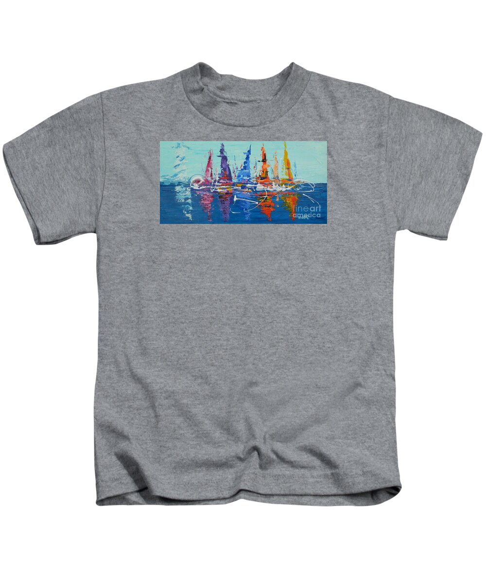 Lighthouse Kids T-Shirt featuring the painting Sailing by the Lighthouse by Dan Campbell