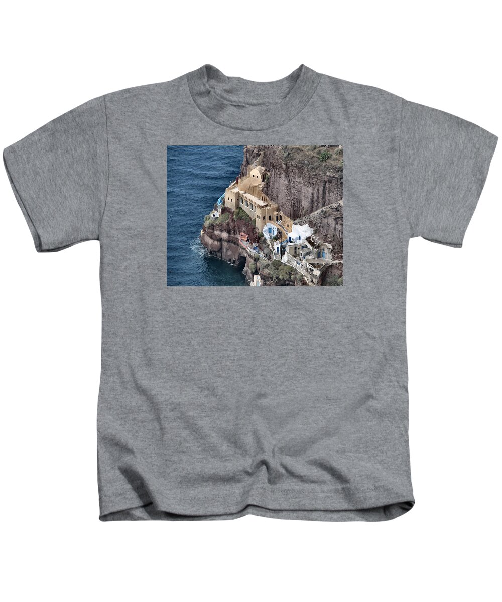 Santorini Kids T-Shirt featuring the photograph Santorini Painted House 1/2 Faux by Lin Grosvenor