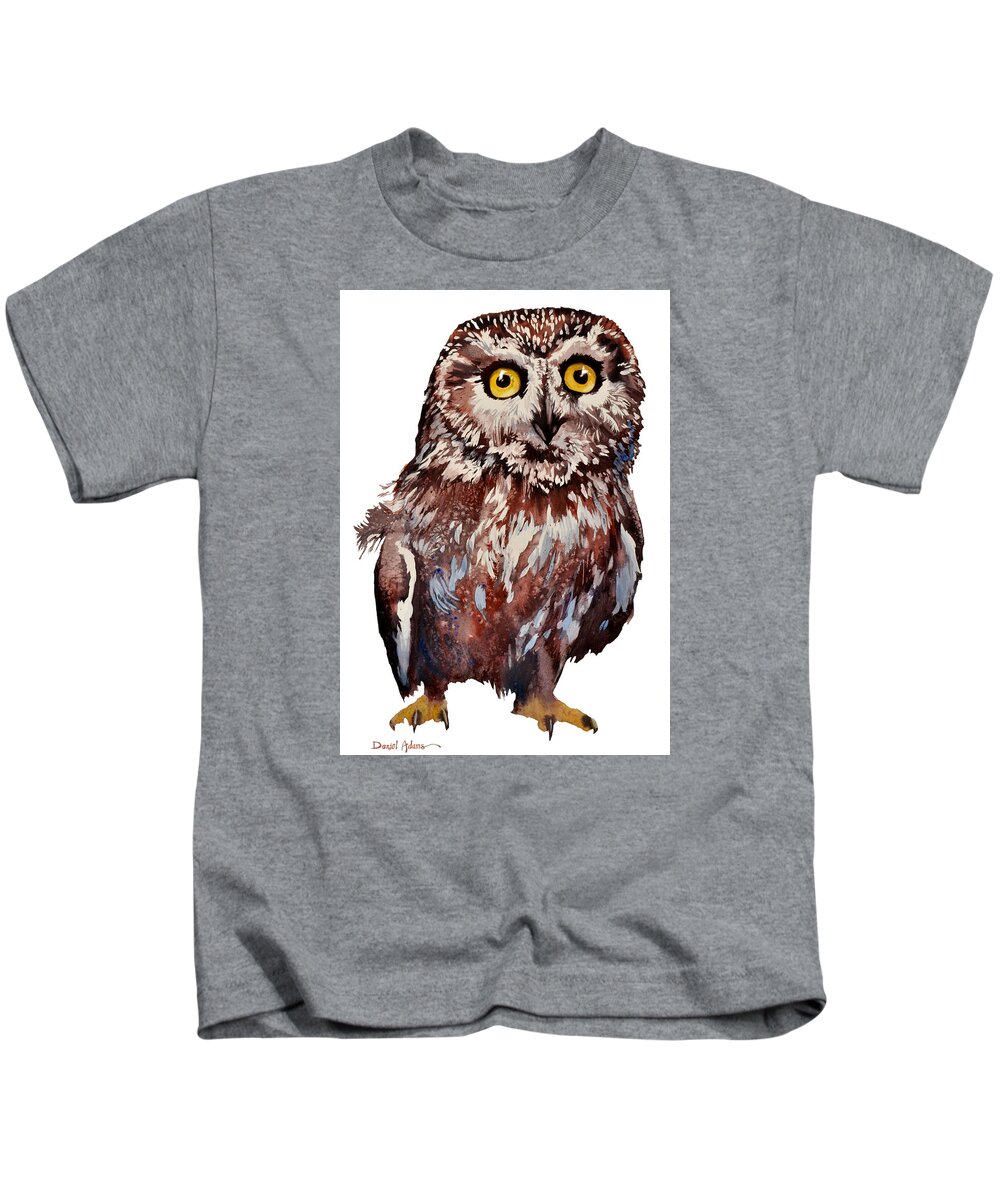 Owl Kids T-Shirt featuring the painting Da148 Saw Whet Owl Daniel Adams by Daniel Adams