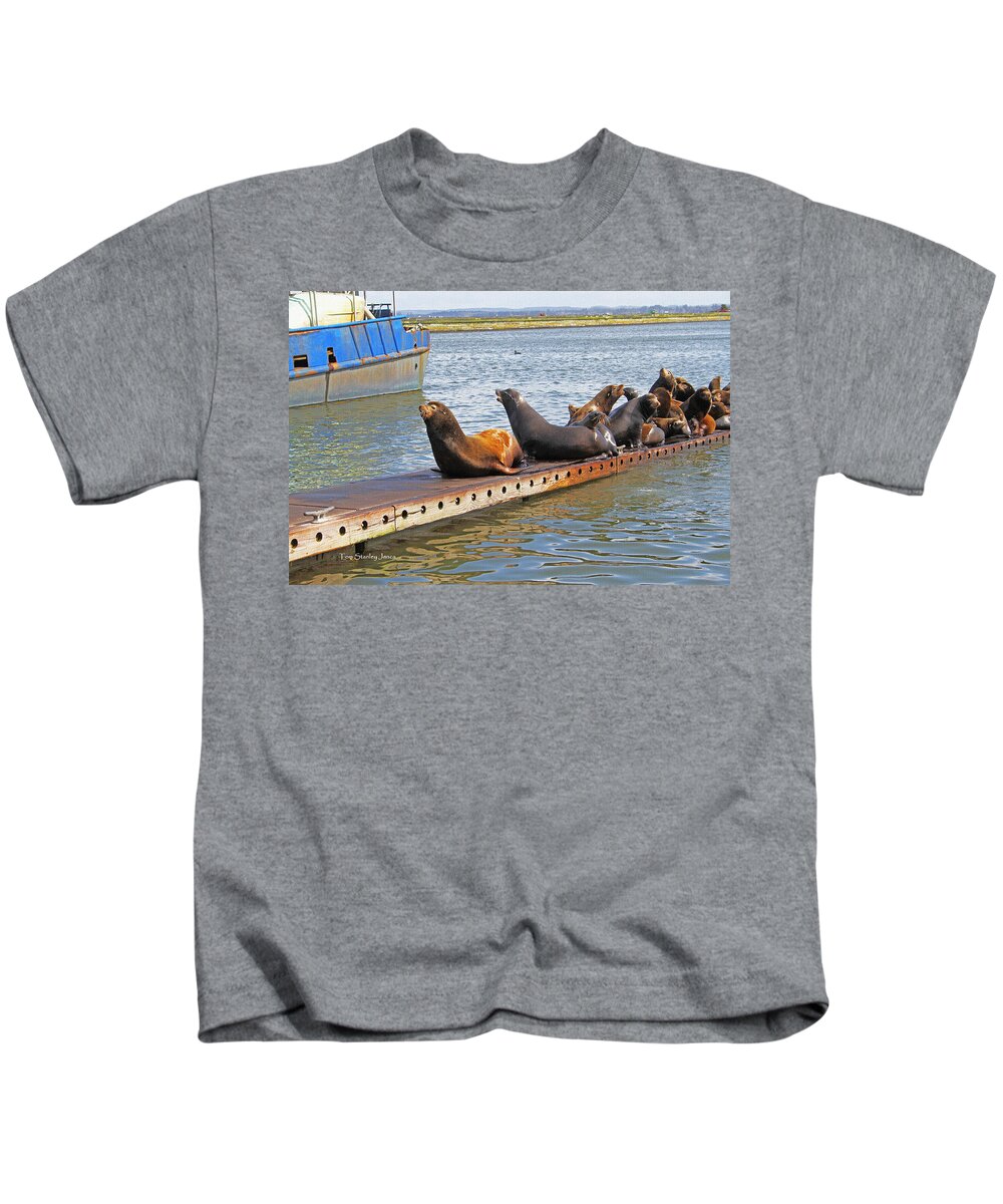 Sea Lions At West Port Washington Kids T-Shirt featuring the photograph Sea Lions At West Port Washington by Tom Janca