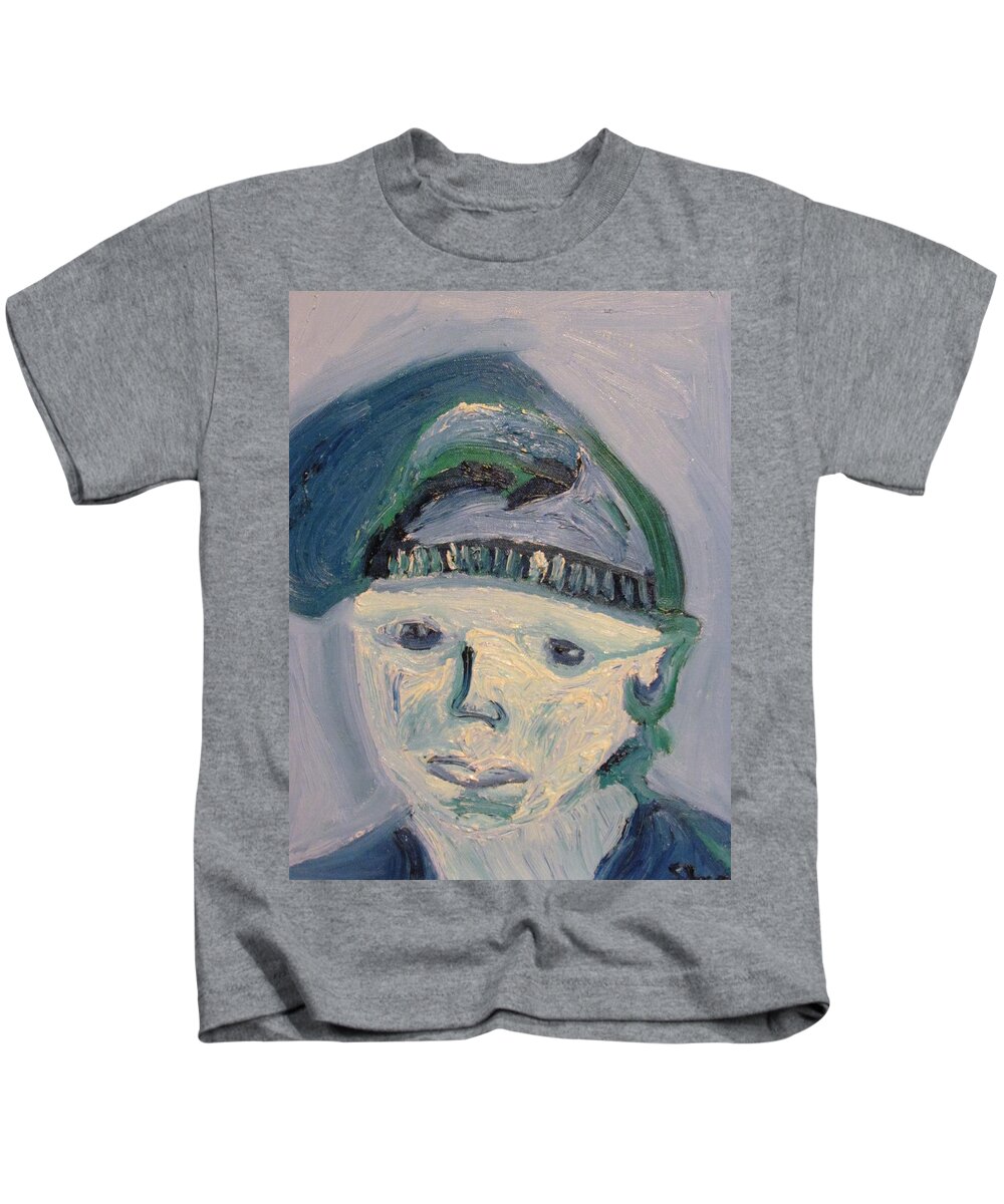 Portrait Kids T-Shirt featuring the painting Self Portrait in Blue and Green by Shea Holliman