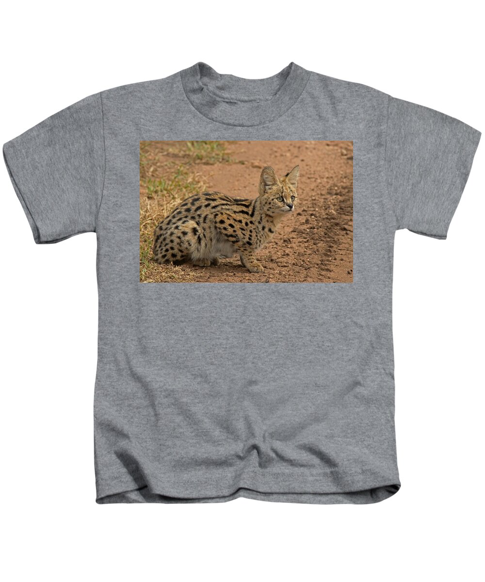 Serval Kids T-Shirt featuring the photograph Serval Wild Cat by Tony Murtagh