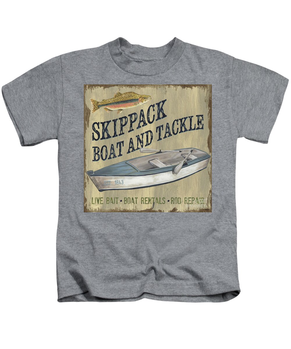 Lodge Kids T-Shirt featuring the painting Skippack Boat and Tackle by Debbie DeWitt