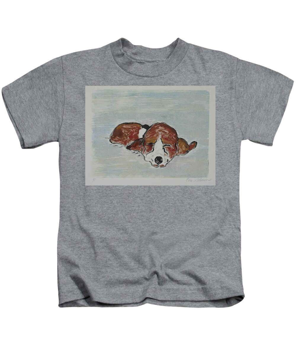 Basset Hound Kids T-Shirt featuring the mixed media Sleepyhead by Cori Solomon