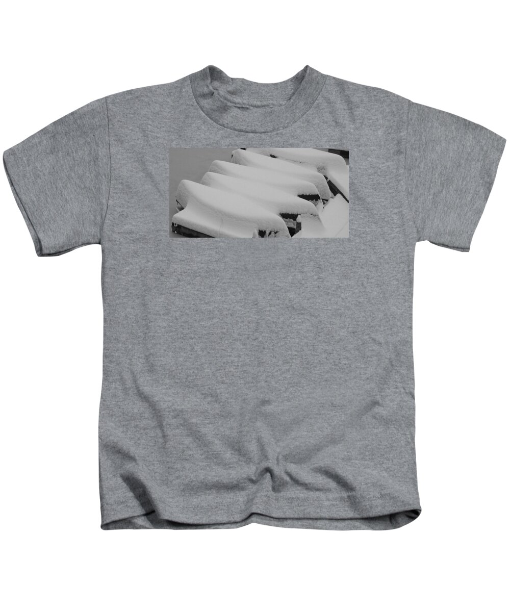 Boats Kids T-Shirt featuring the photograph Das Snow Boots by Lin Grosvenor
