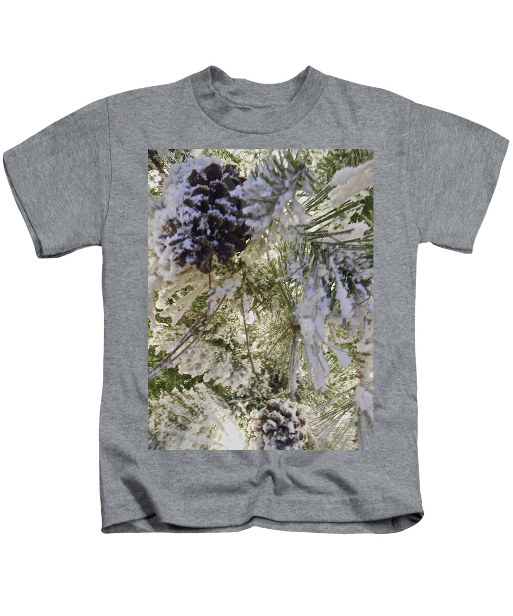 Pine Tree Kids T-Shirt featuring the photograph Snow on Pine tree by Joan Reese
