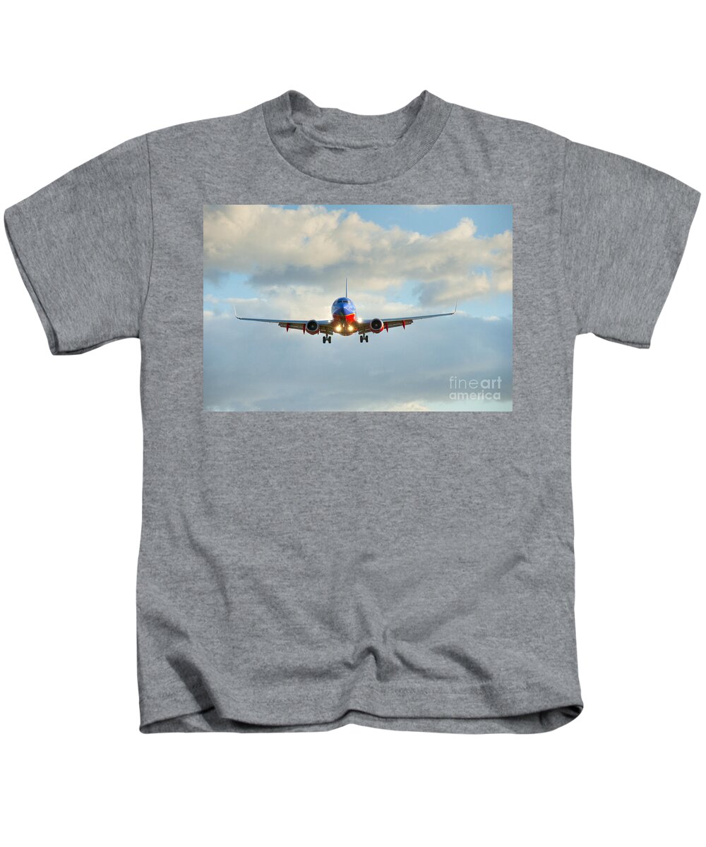 Southwest Airline Kids T-Shirt featuring the photograph Southwest Airline Landing gear Down by David Zanzinger