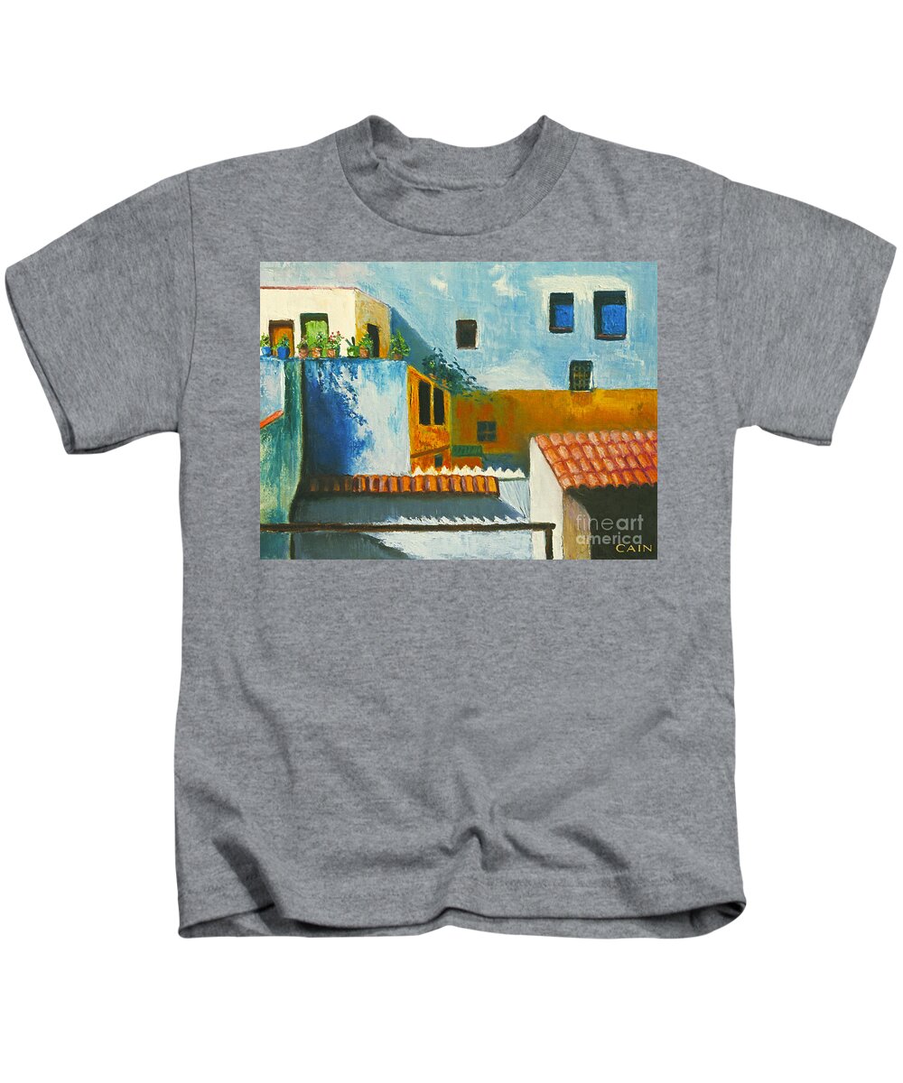 Spanish Courtyard Kids T-Shirt featuring the painting Spanish Courtyard by William Cain