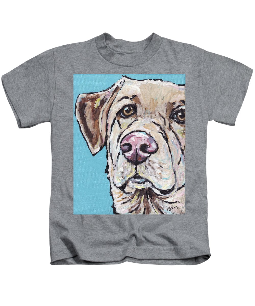 Yellow Lab Kids T-Shirt featuring the painting Spike by Greg and Linda Halom