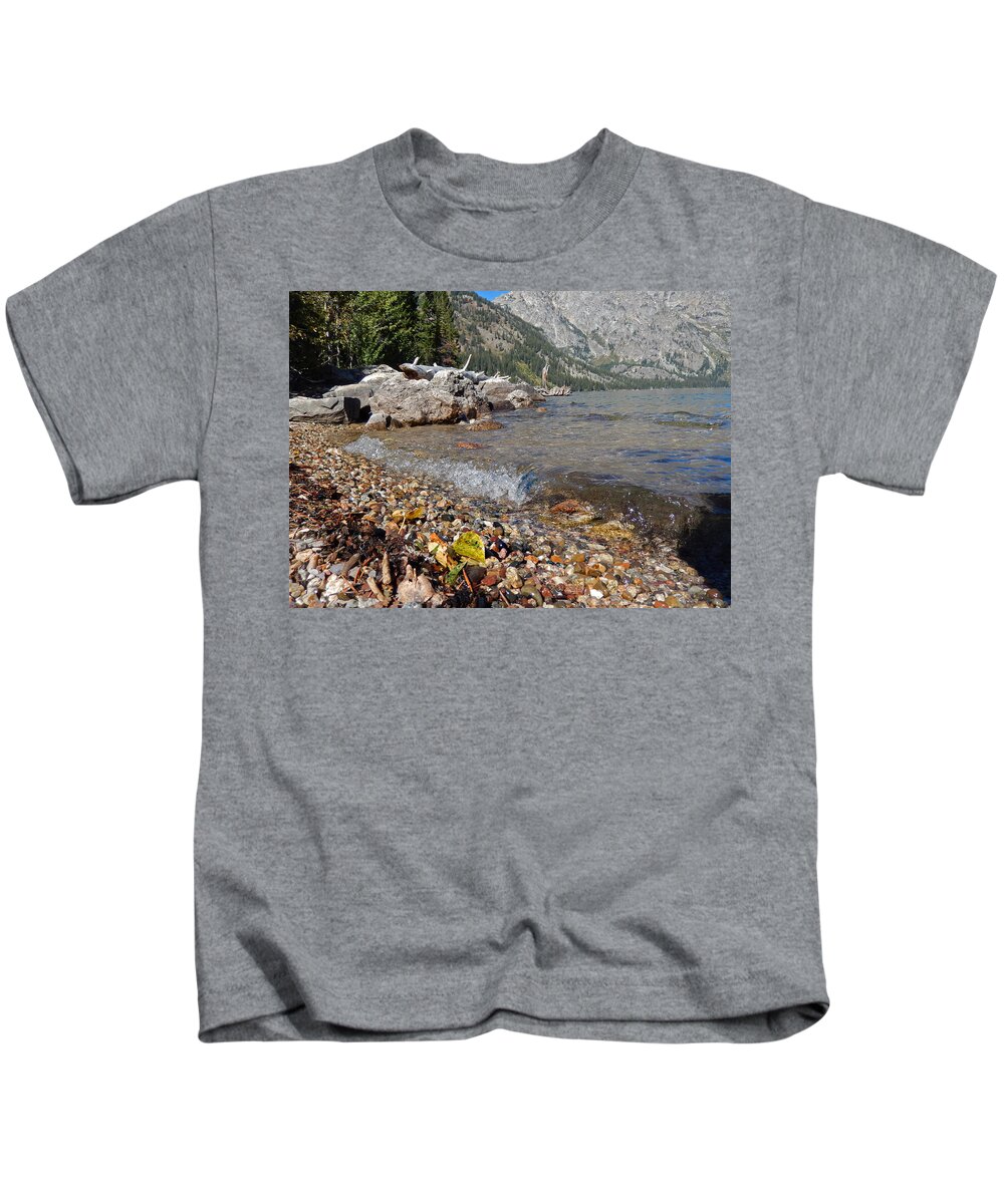 Grant Tetons Kids T-Shirt featuring the photograph Splash Lake Jenny by Heather Coen