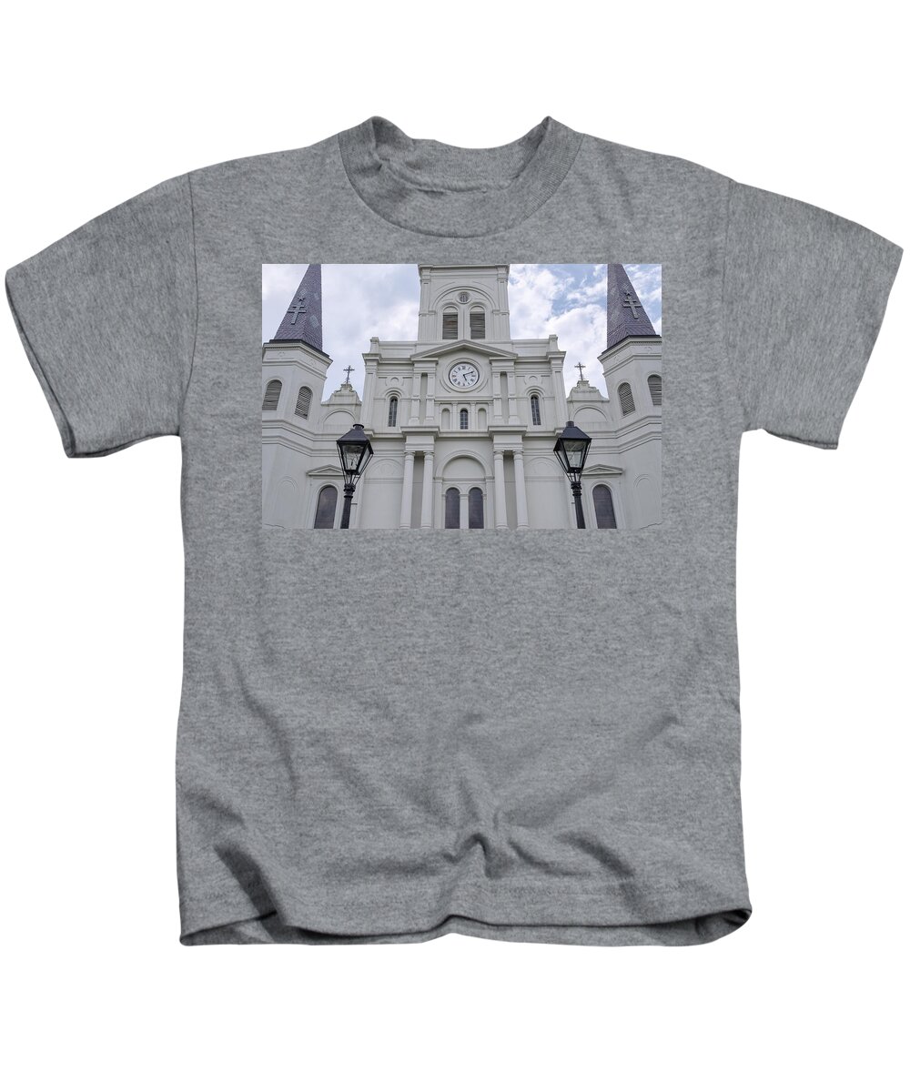 Architecture Kids T-Shirt featuring the photograph St. Louis Cathedral Close-Up by Jim Shackett