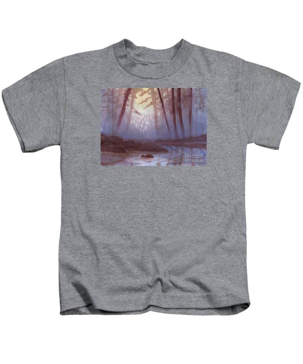 Landscape Kids T-Shirt featuring the painting Stream in Mist by Lynn Quinn