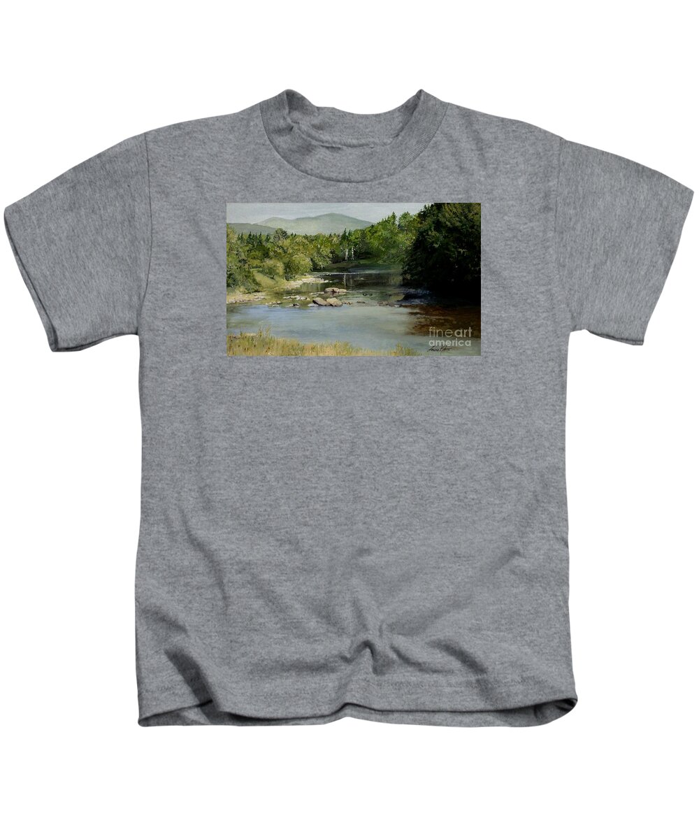 Vermont Kids T-Shirt featuring the painting Summer on the River in Vermont by Laurie Rohner