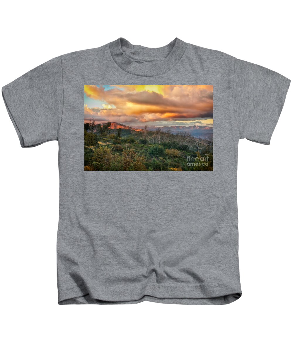 Sunset Kids T-Shirt featuring the photograph Sunset in the Mountains by Jennifer Magallon