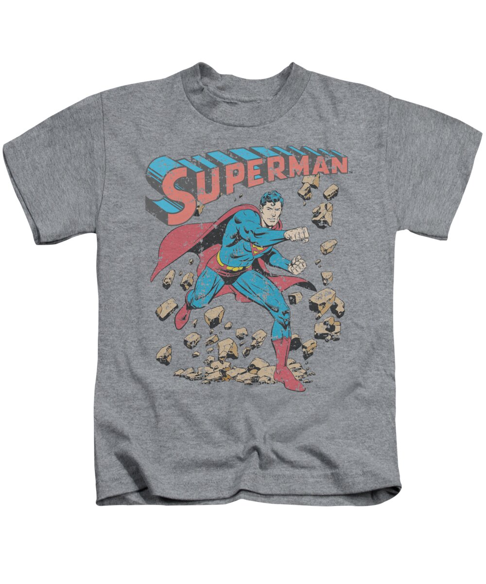 Superman Kids T-Shirt featuring the digital art Superman - Mad At Rocks by Brand A