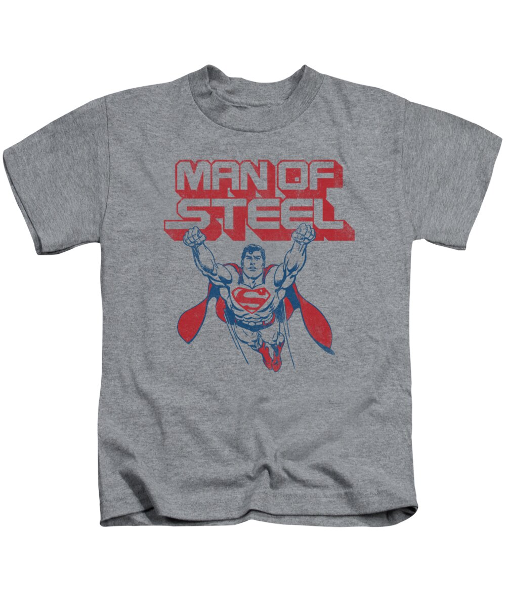 Superman Kids T-Shirt featuring the digital art Superman - Steel Retro by Brand A