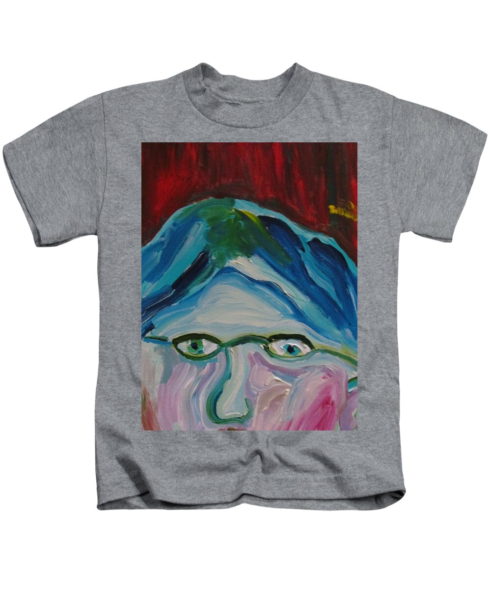 Portrait Kids T-Shirt featuring the painting Surrounded By Seven Cats by Shea Holliman