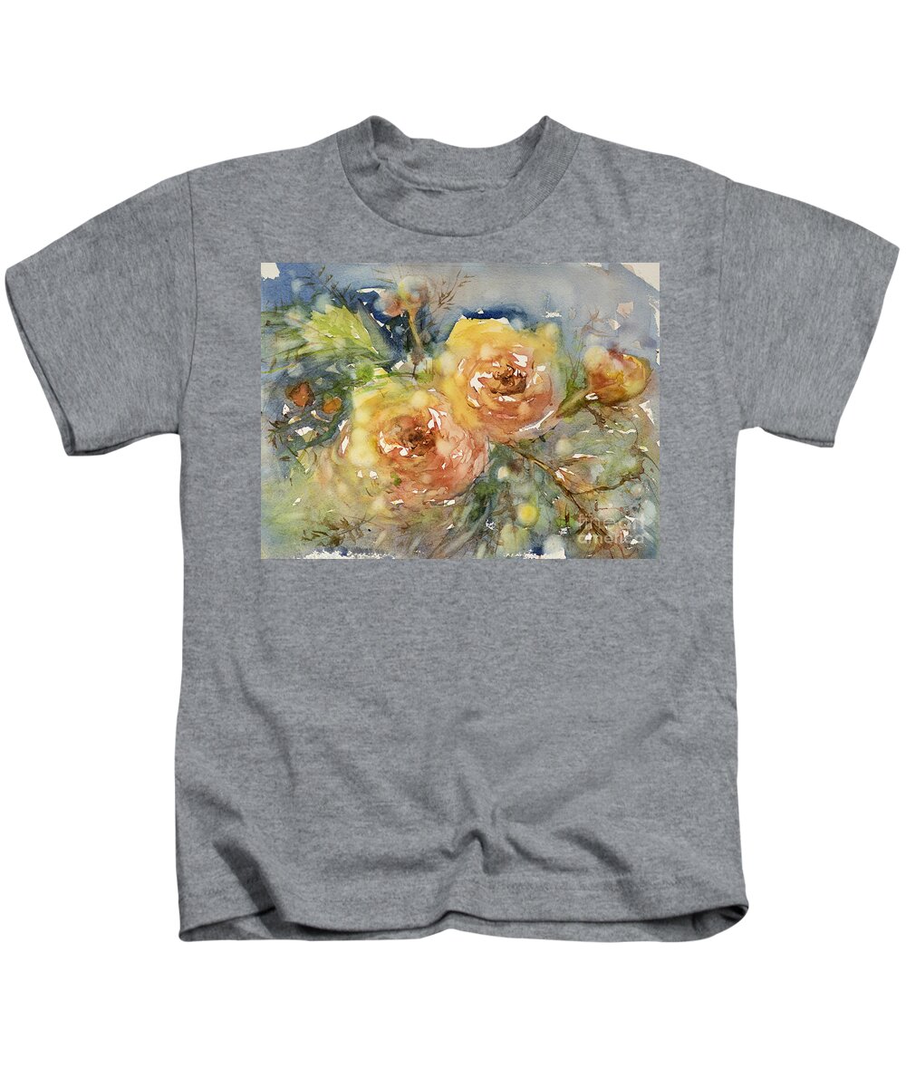 Rose Kids T-Shirt featuring the painting Tea Roses by Judith Levins