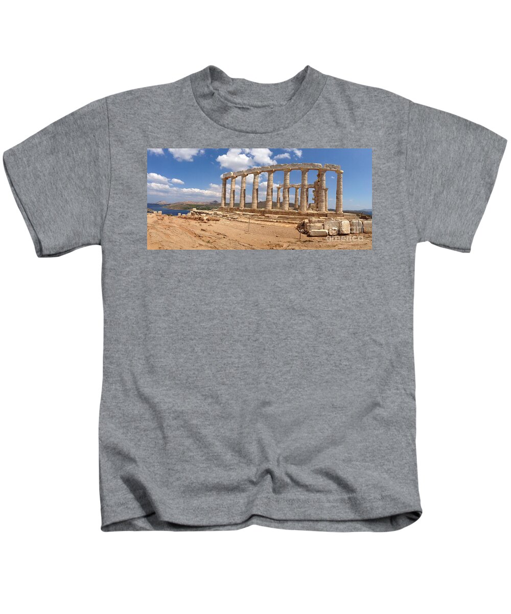 Temple Of Poseidon Kids T-Shirt featuring the photograph Temple of Poseidon Panoramic by Denise Railey