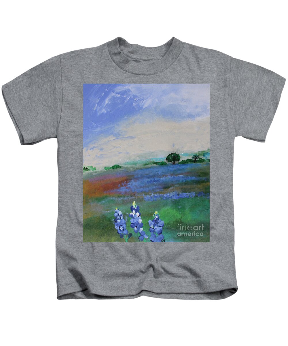 Texas Kids T-Shirt featuring the painting Texas Bluebonnets by Robin Pedrero