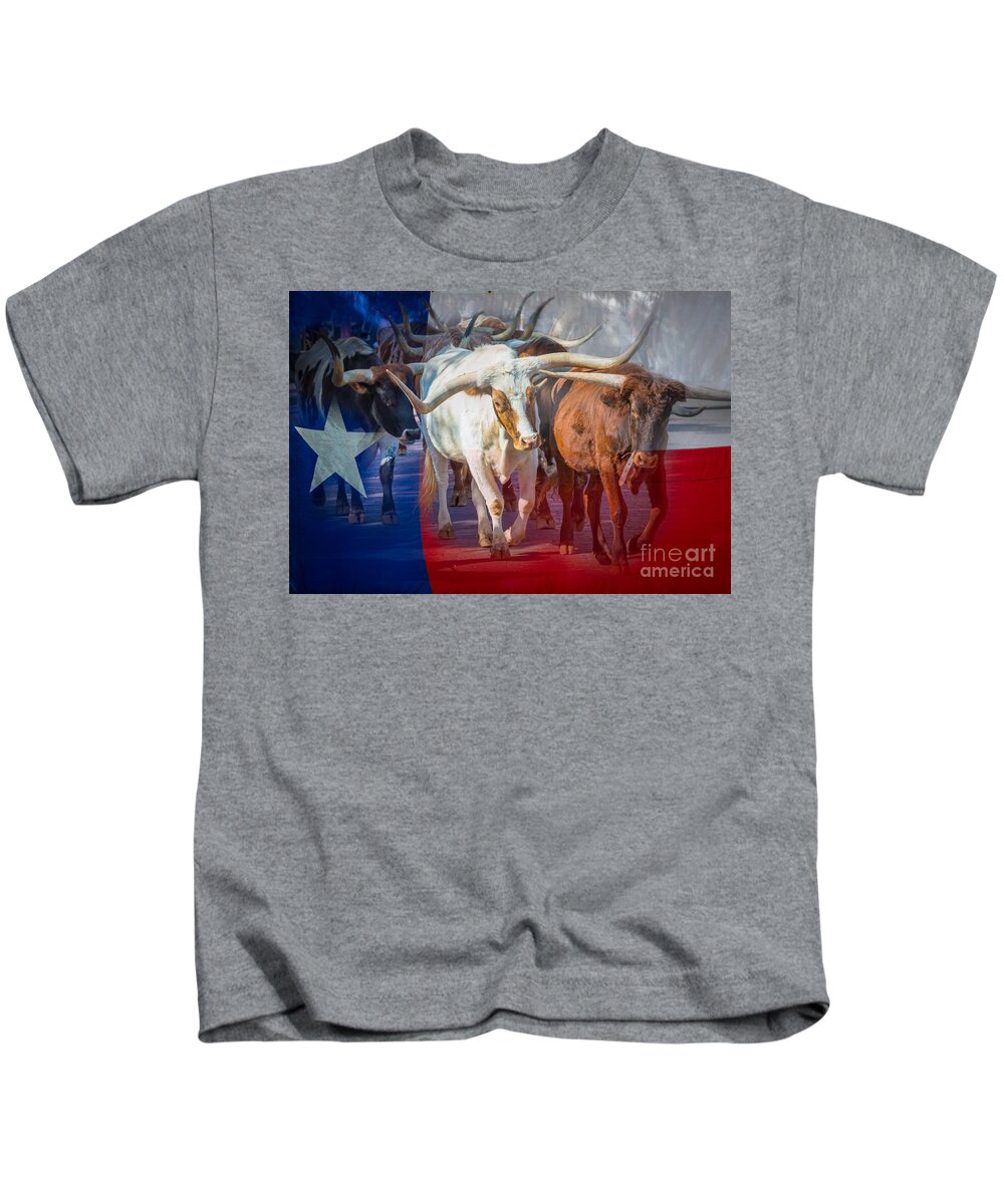 America Kids T-Shirt featuring the photograph Texas Longhorns by Inge Johnsson
