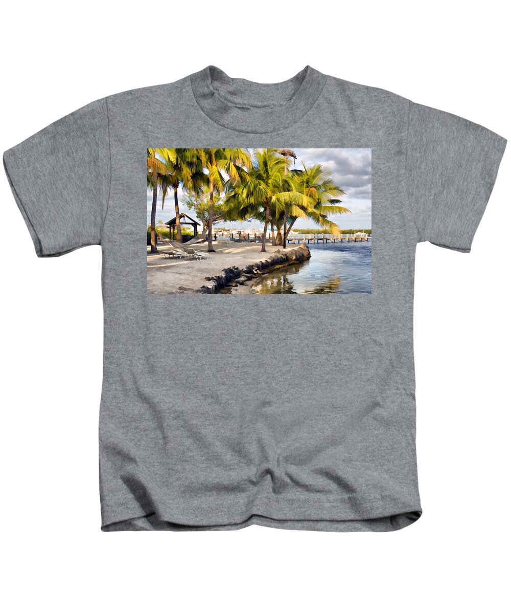 Tropical Island With Palm Trees Kids T-Shirt featuring the photograph The Beach at Coconut Palm Inn by Ginger Wakem