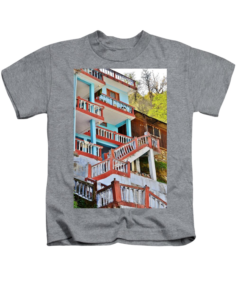 Stairs Kids T-Shirt featuring the photograph The Crooked Staircase Gagnani India by Kim Bemis