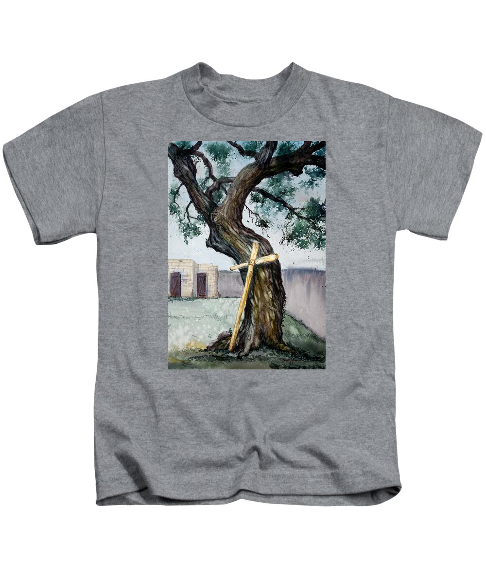 Cross Kids T-Shirt featuring the painting The Cross and the Tree by Daniel Adams