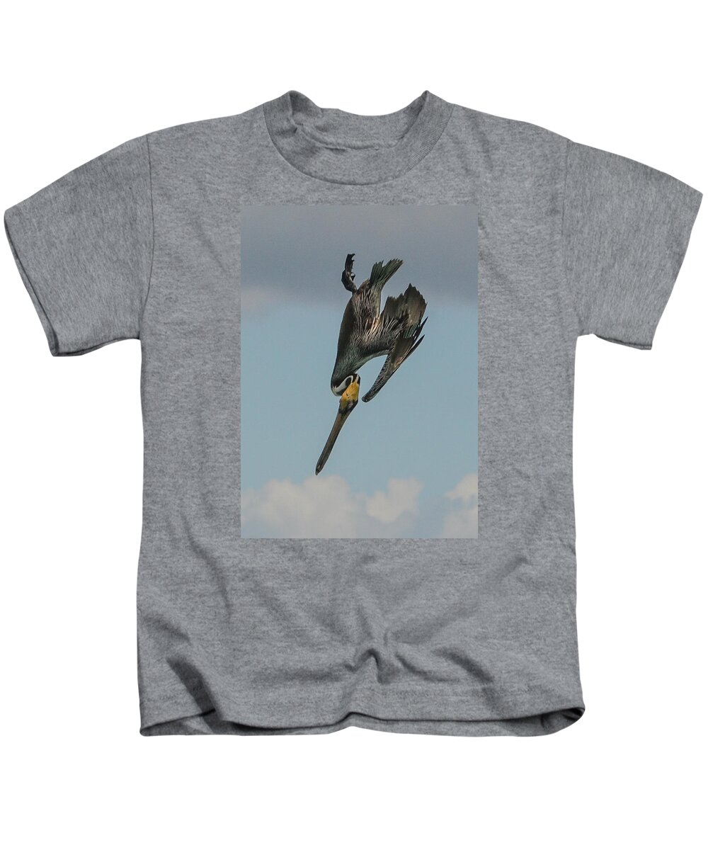 Bird Kids T-Shirt featuring the photograph The Diver by Joy McAdams