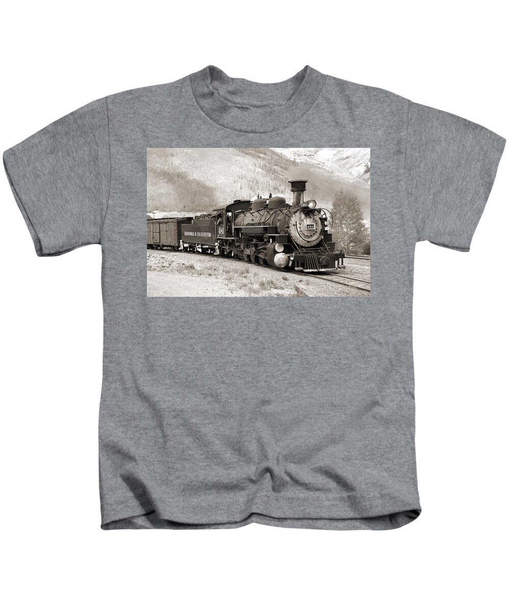 Transportation Kids T-Shirt featuring the photograph The Durango and Silverton by Mike McGlothlen
