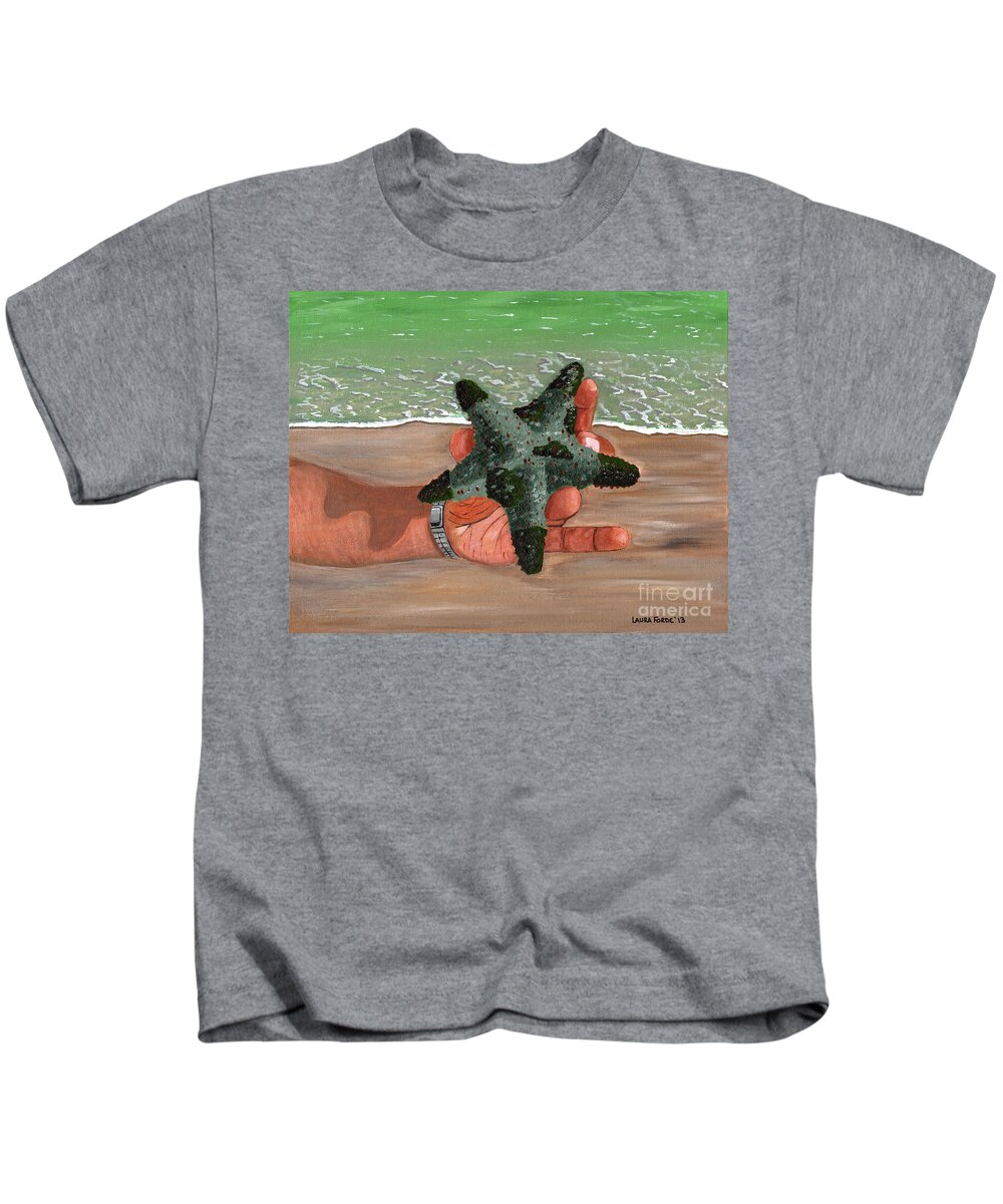 Starfish Kids T-Shirt featuring the painting The Find by Laura Forde