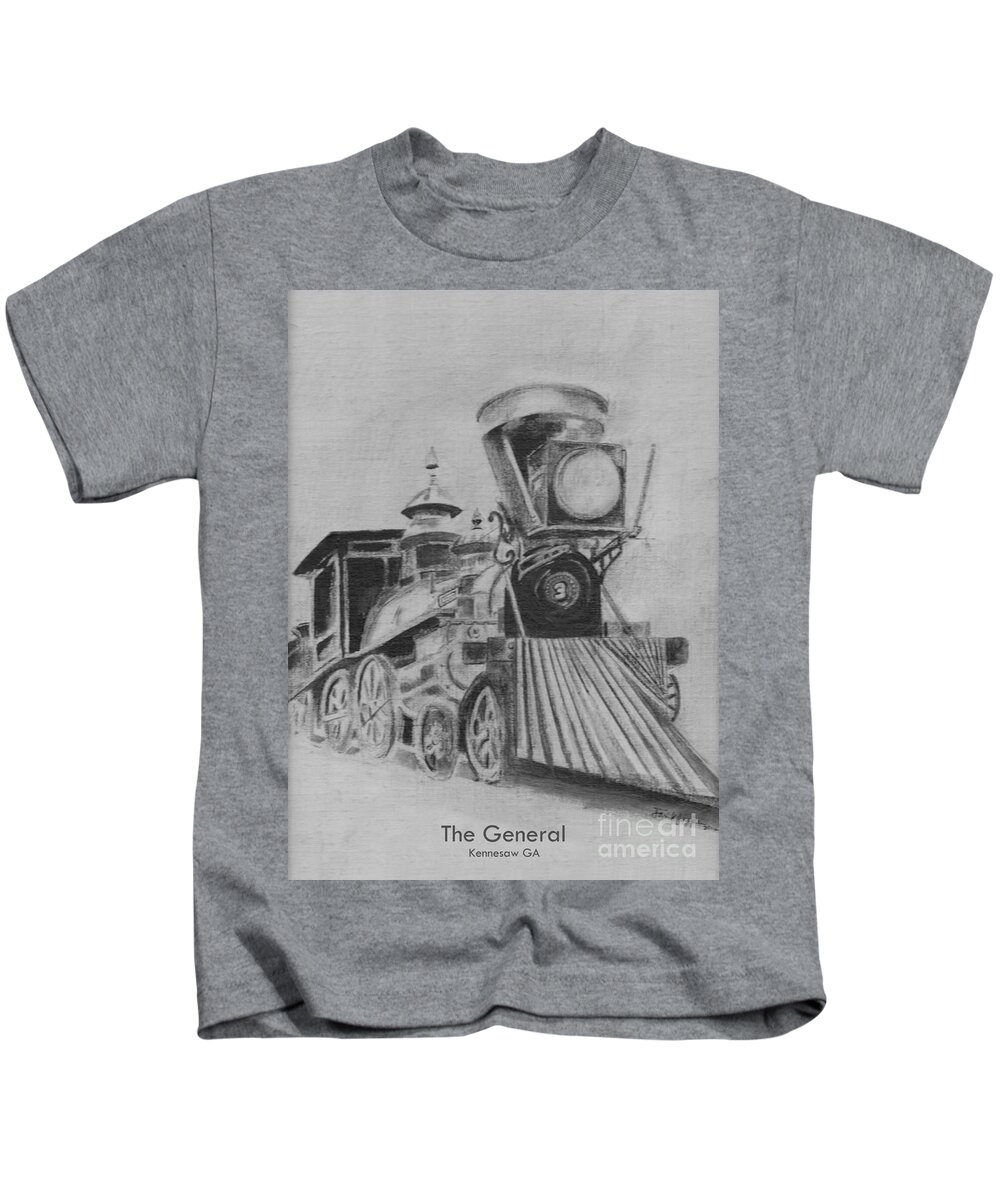 The General Kids T-Shirt featuring the drawing The General - Train - Big Shanty Kennesaw GA by Jan Dappen