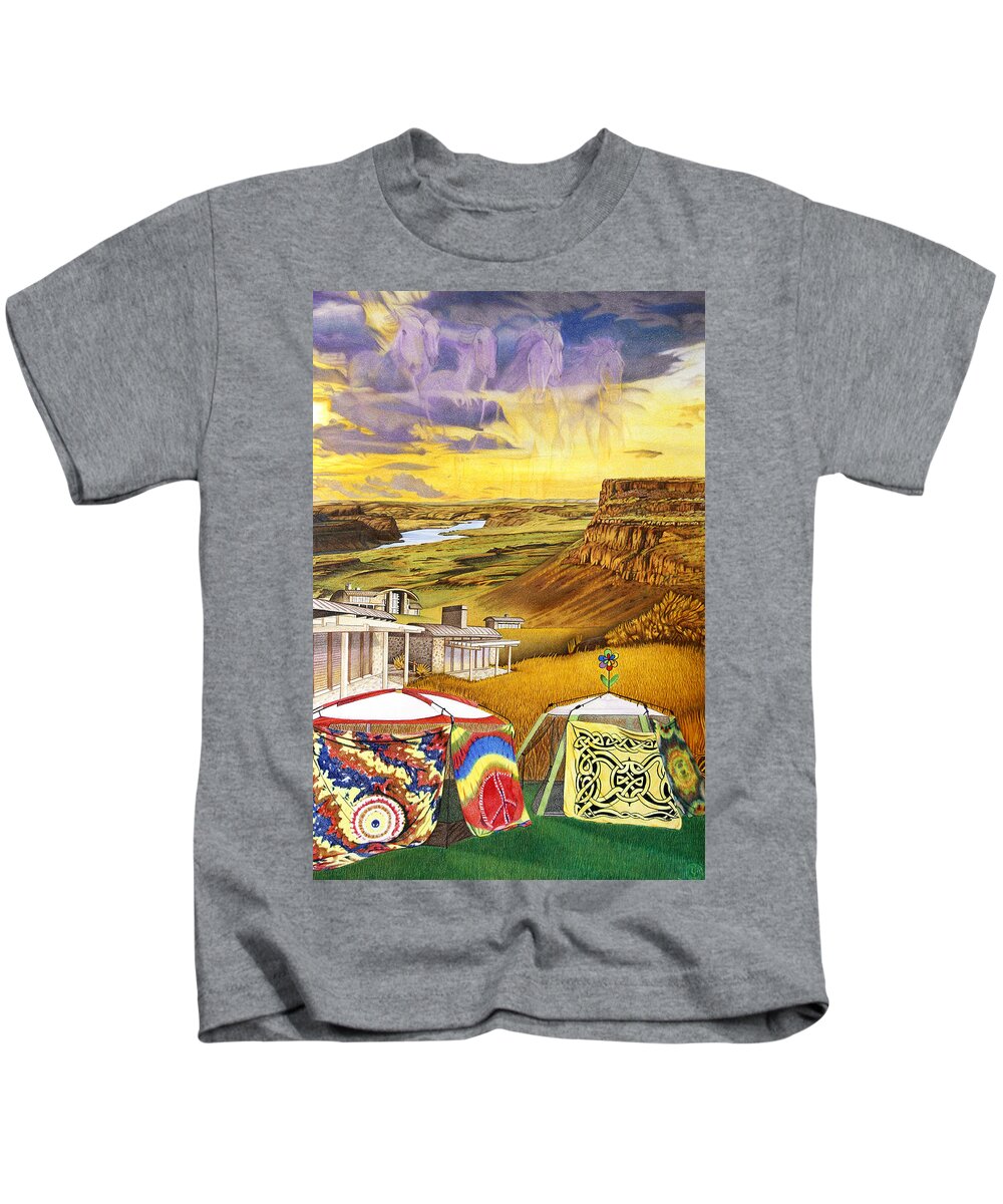 The Gorge Kids T-Shirt featuring the drawing The Gorge Cave B by Joshua Morton