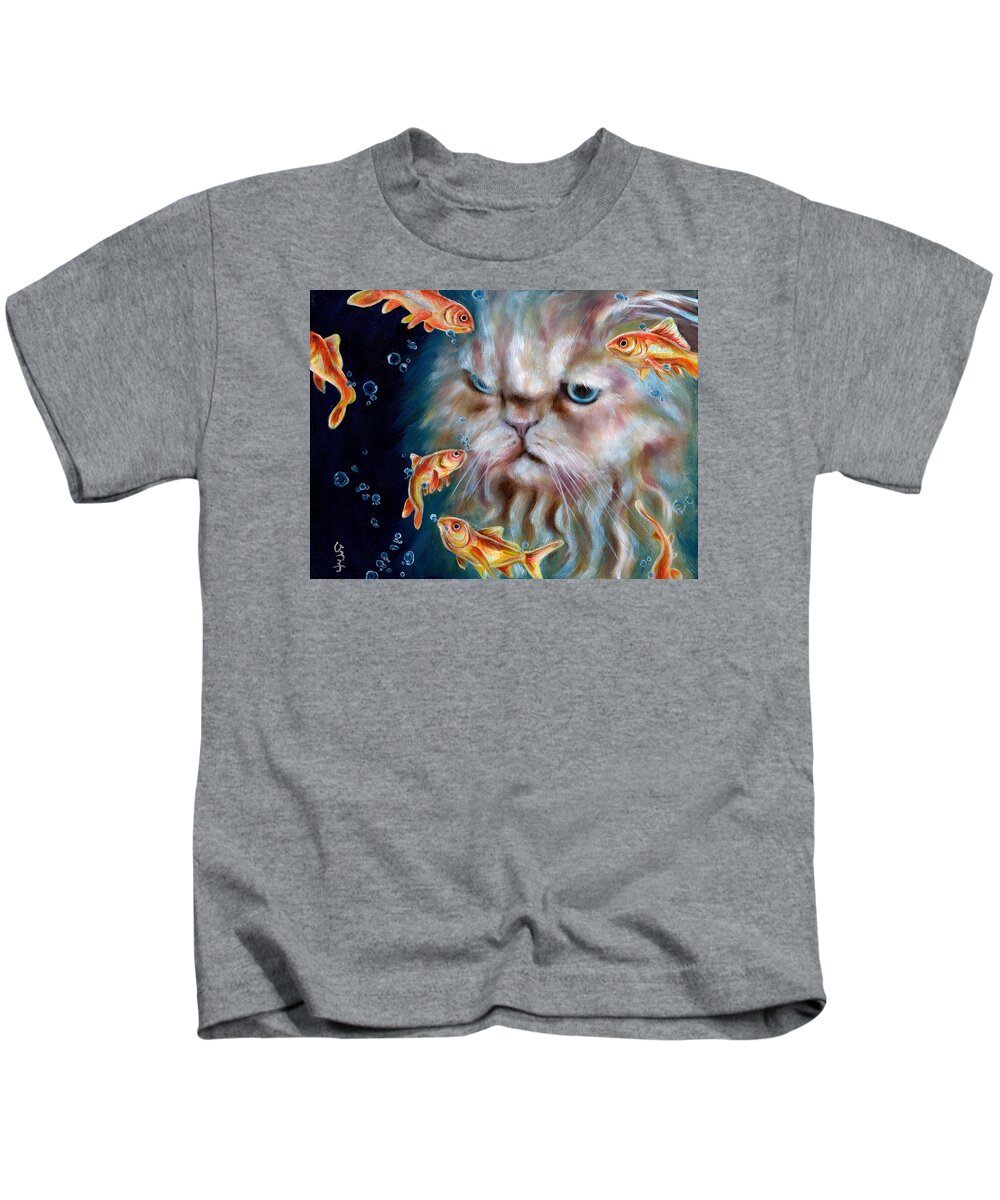 Cat Kids T-Shirt featuring the painting The other side of midnight by Hiroko Sakai