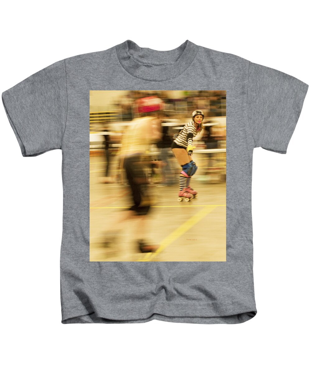 Roller Derby Kids T-Shirt featuring the photograph The Ref by Theresa Tahara