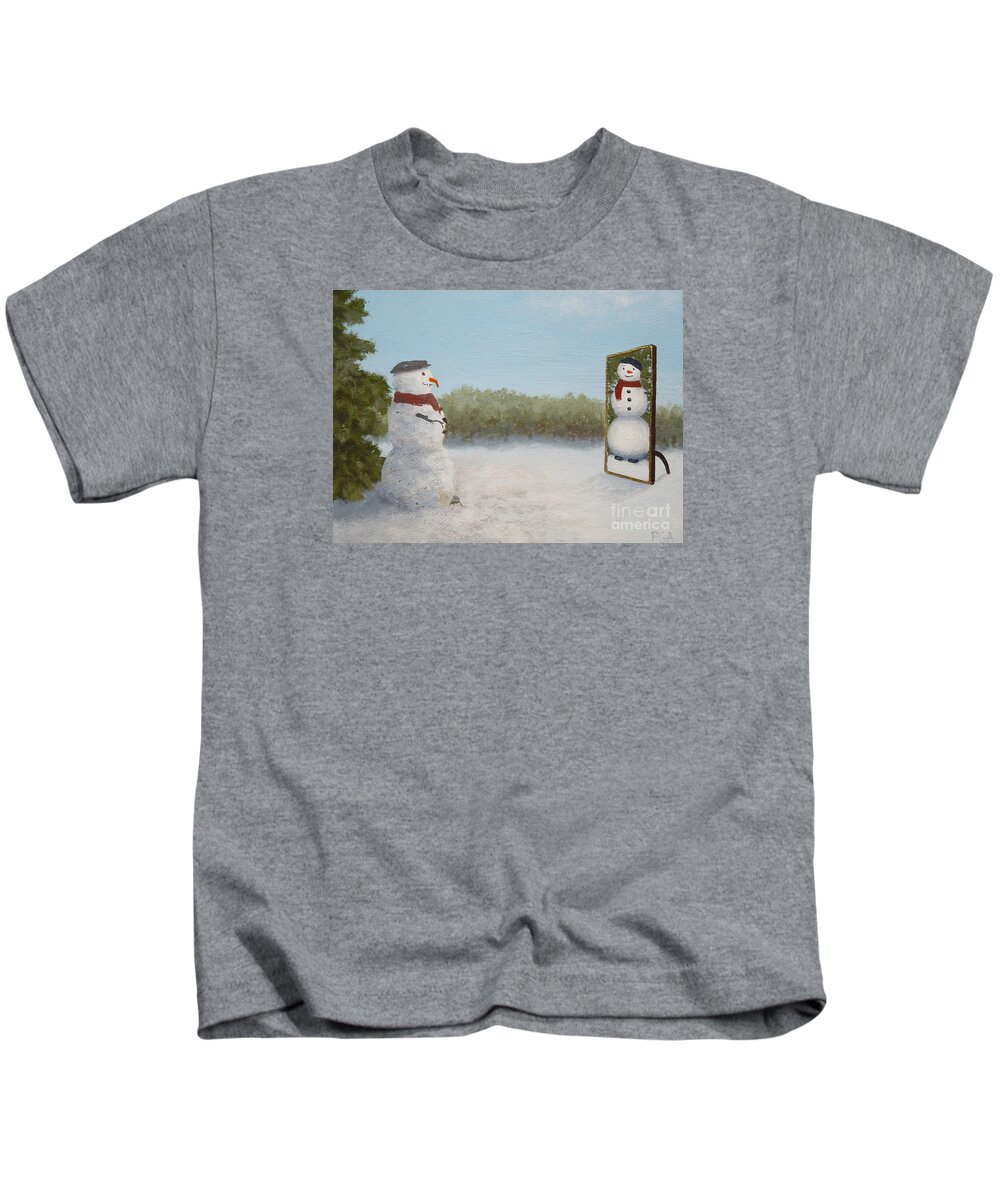 Snowman Kids T-Shirt featuring the painting The Right Mirror by Phyllis Andrews