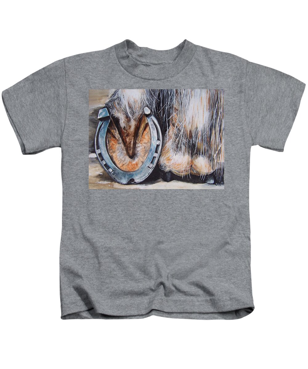 Horseshoe Kids T-Shirt featuring the painting The Roadster by Kathy Laughlin