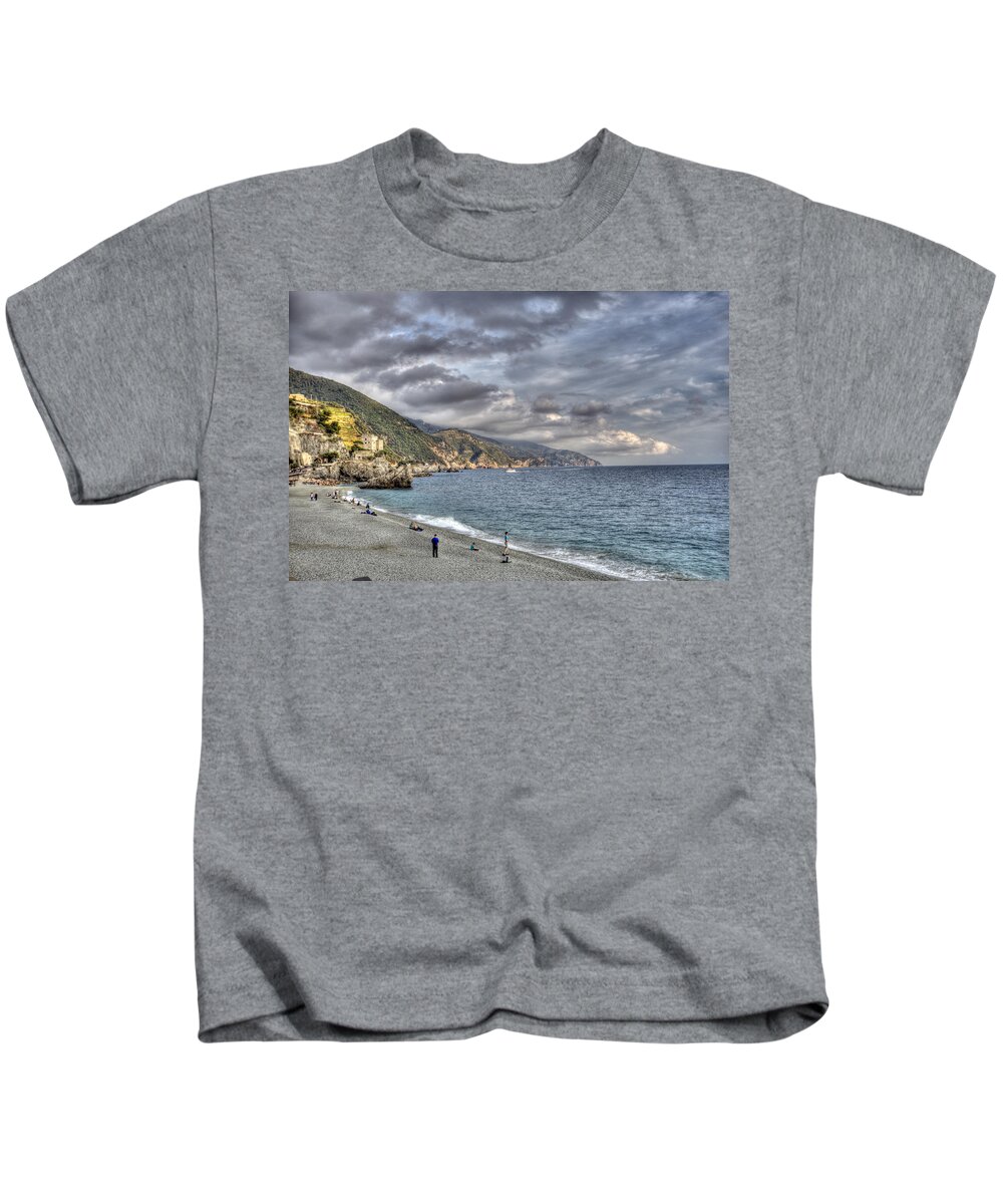 Europe Kids T-Shirt featuring the photograph The small beach at Monterosso Al Mare by Matt Swinden