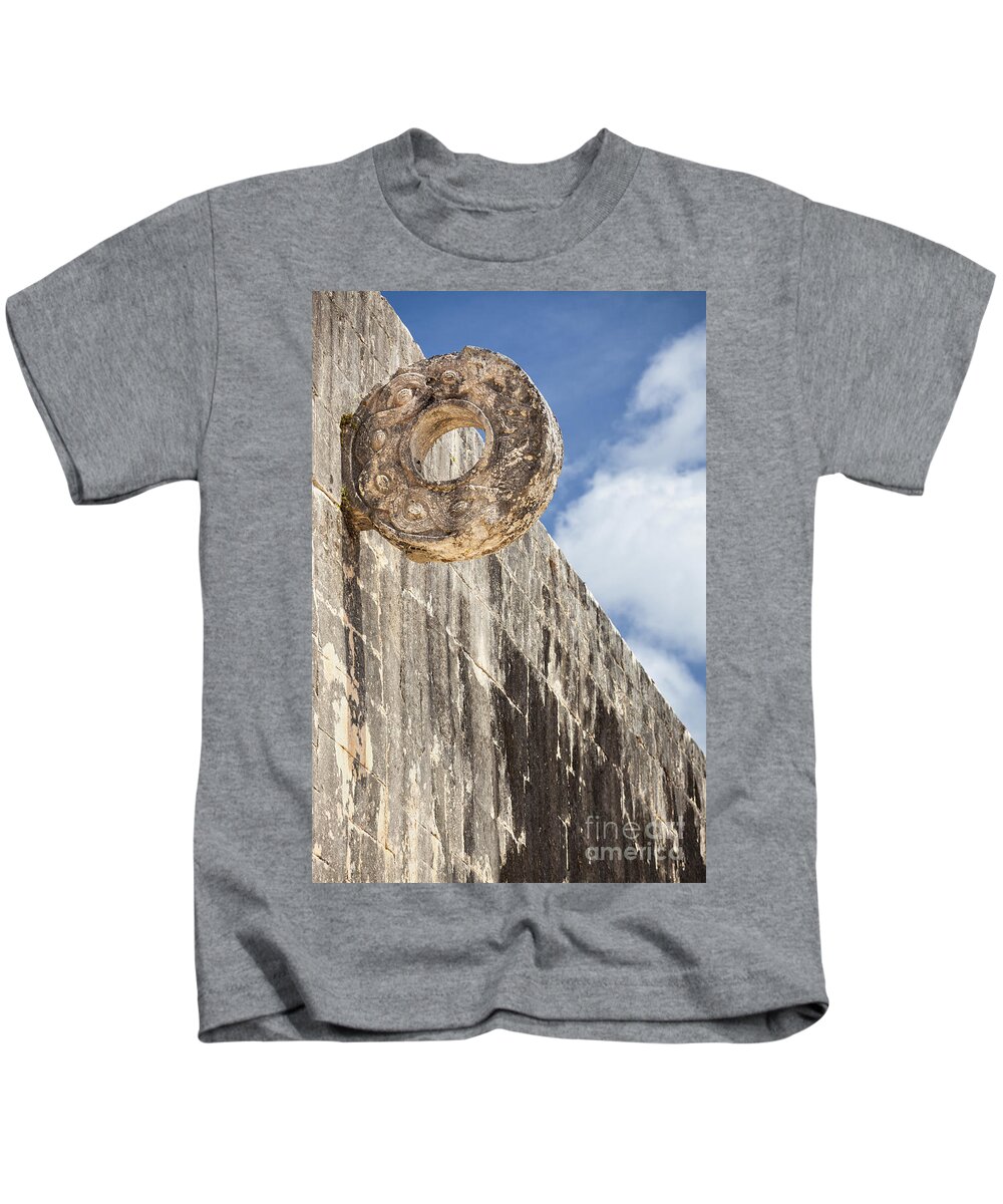 Art And Craft Kids T-Shirt featuring the photograph The Stone Ring at the Great Mayan Ball Court Of Chichen Itza by Bryan Mullennix