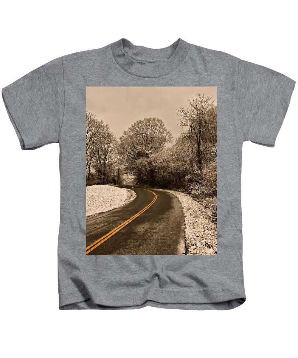 Images Kids T-Shirt featuring the photograph The Twisted Road by Flees Photos